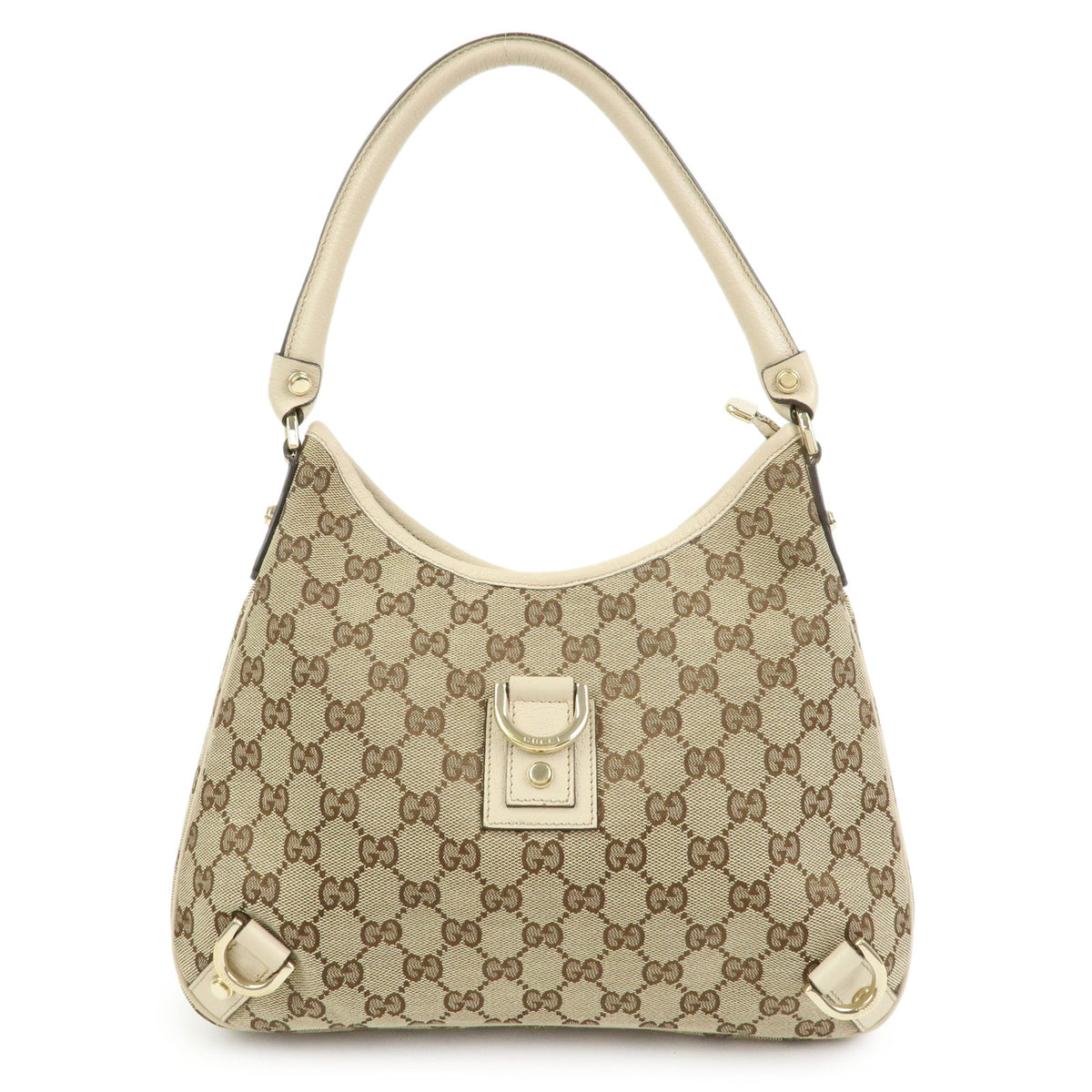 GUCCI Abbey GG Canvas Leather Shoulder Bag Beige Brown Ivory 130738