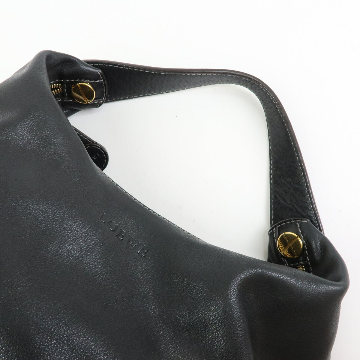 LOEWE Logo Leather Shoulder Bag Hand Bag Black