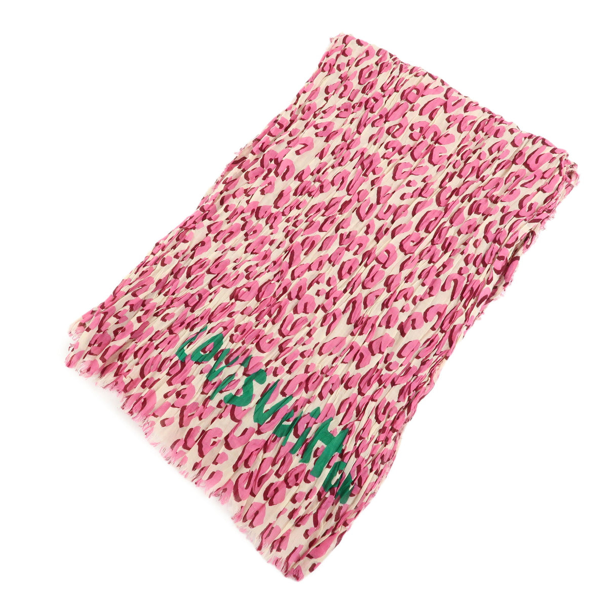 Louis Vuitton Leopard Cotton 100% Shawl Scarf Pink Green 401910