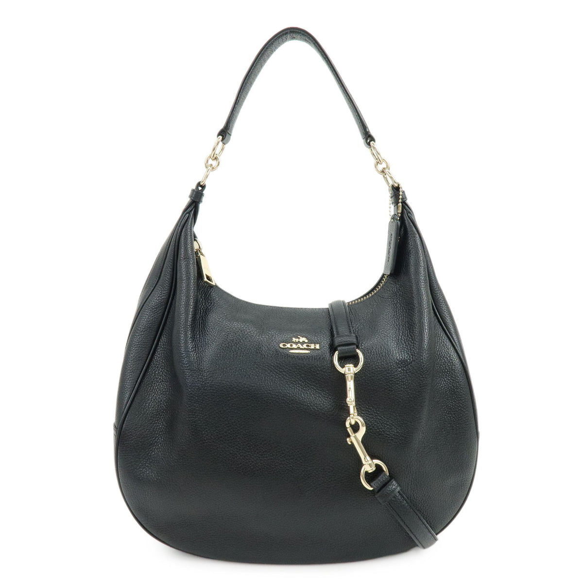 COACH Logo Leather 2Way Shoulder Bag Hand Bag Black