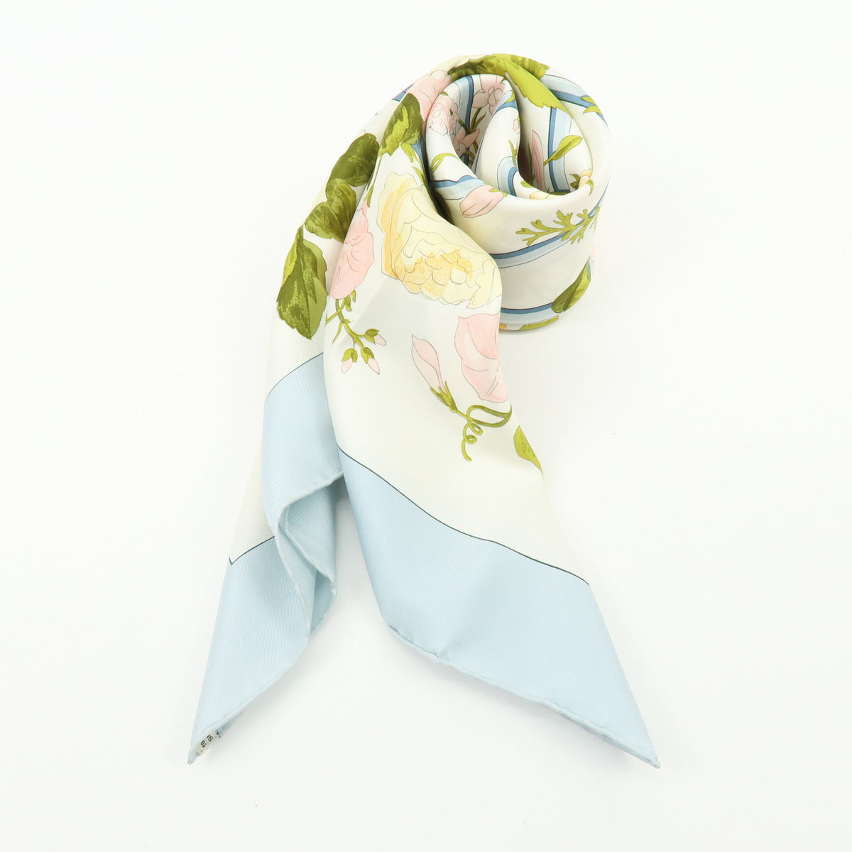 HERMES Carre 90 Silk 100% Scarf ROMANTIQUE Light Blue Light Green Pink