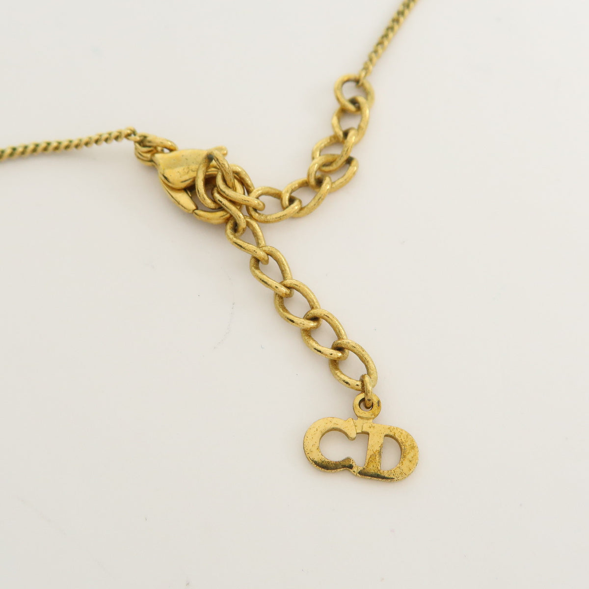 Christian Dior Logo Circle Pendant Metal Necklace Gold