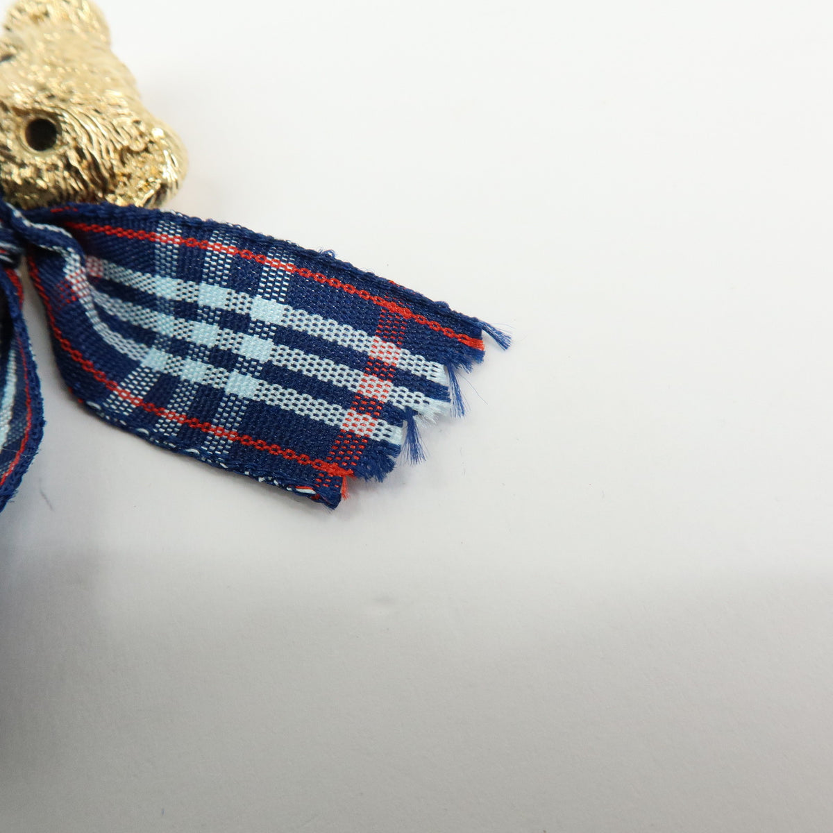 BURBERRY Teddy Bear With Plaid Ribbon Metal Pin Brooch Gold