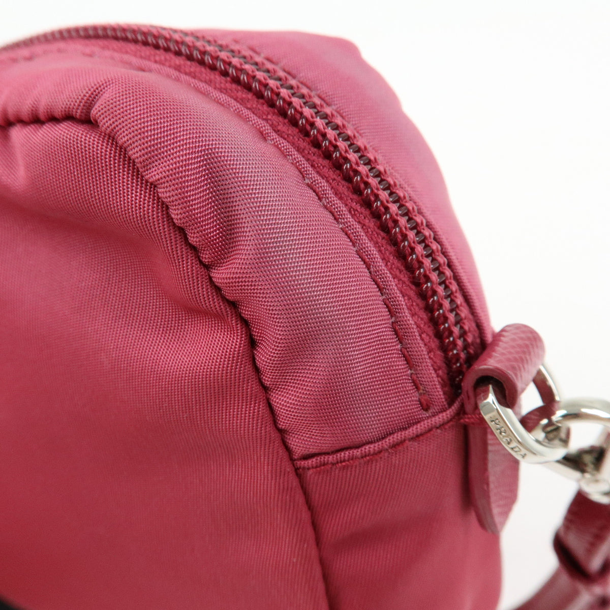 PRADA Triangle Logo Nylon Saffiano Leather Cosmetic Pouch Pink 1N0340