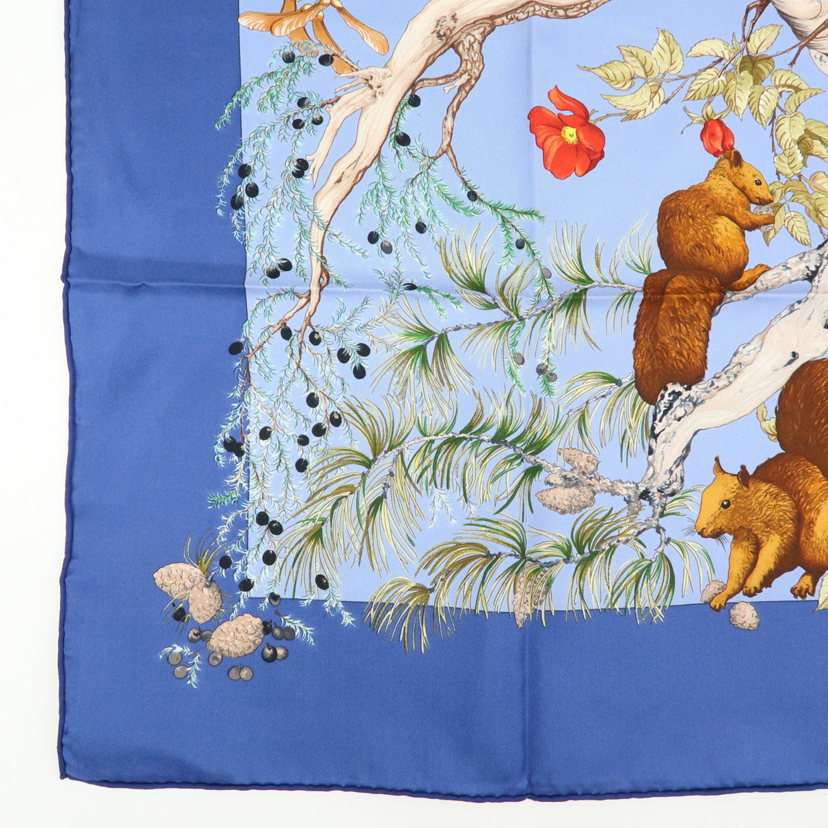 HERMES Silk 100% Scarf AU COEUR DES BOIS Blue