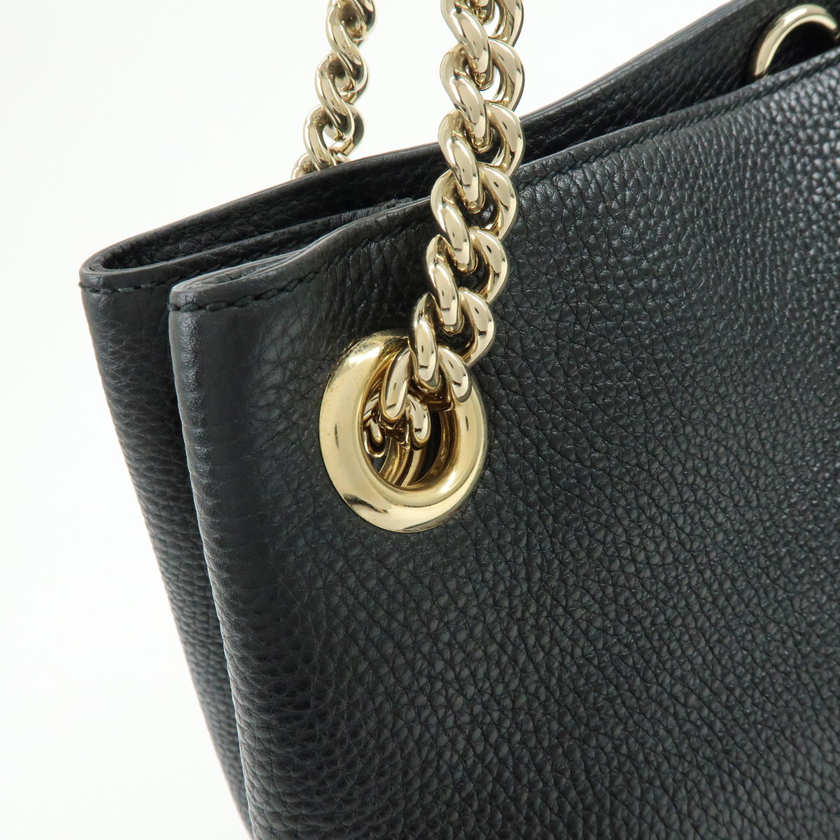 GUCCI SOHO Interlocking G Chain Leather Shoulder Bag Black 536196