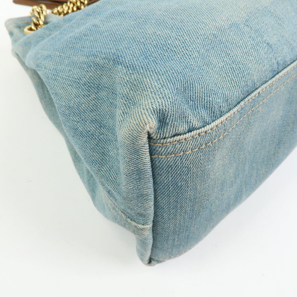 GUCCI SOHO Interlocking G Denim Leather Chain Shoulder Bag Blue 308982