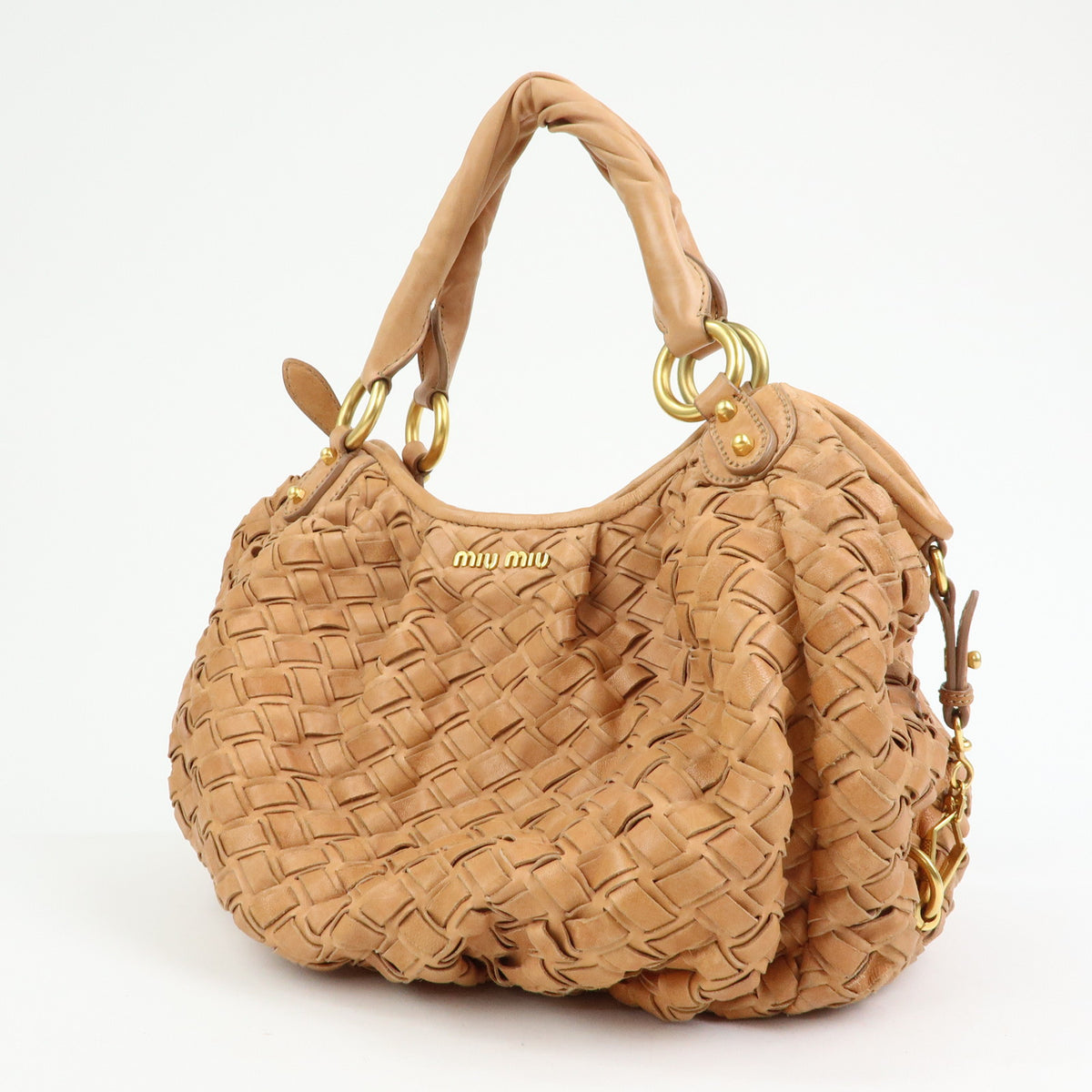 MIU MIU Leather Blaid Shoulder Bag Hand Bag Brown
