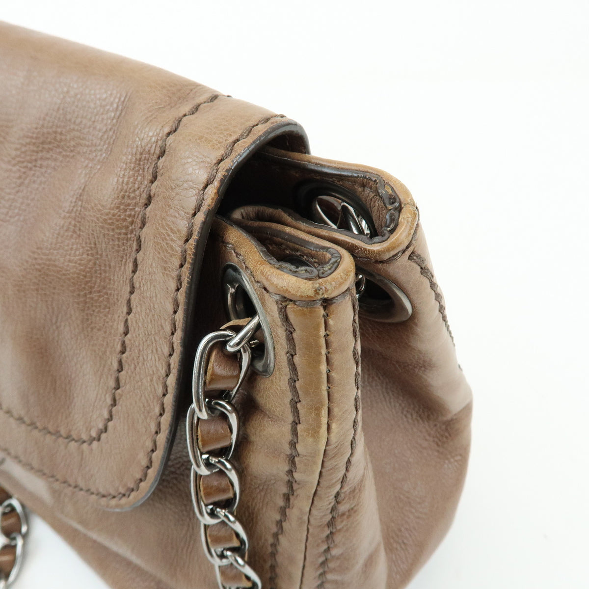 PRADA Front Flap Leather Chain Shoulder Bag Hand Bag Brown B4659C