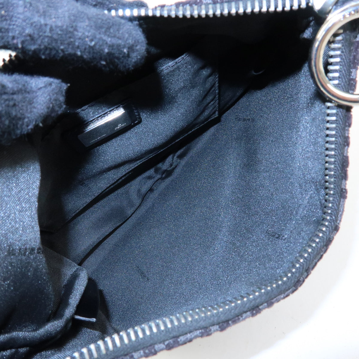 FENDI Zucchino Canvas Leather Shoulder Bag Hand Bag Black 8BR248