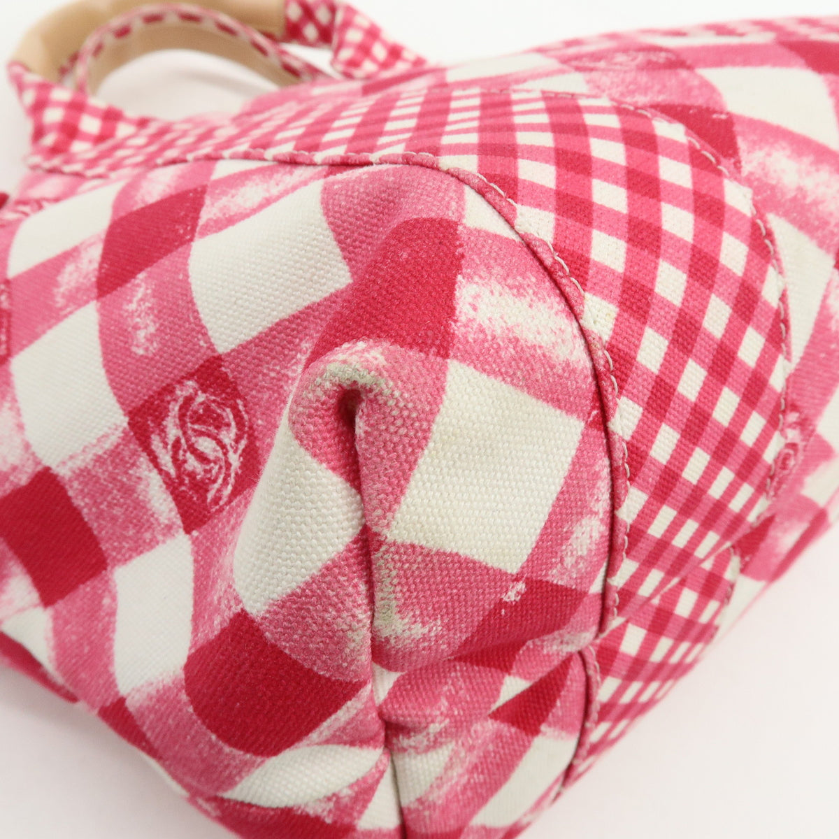 CHANEL Cruise Line Canvas Leather Gingham Hand Bag Tote Bag Pink A49918