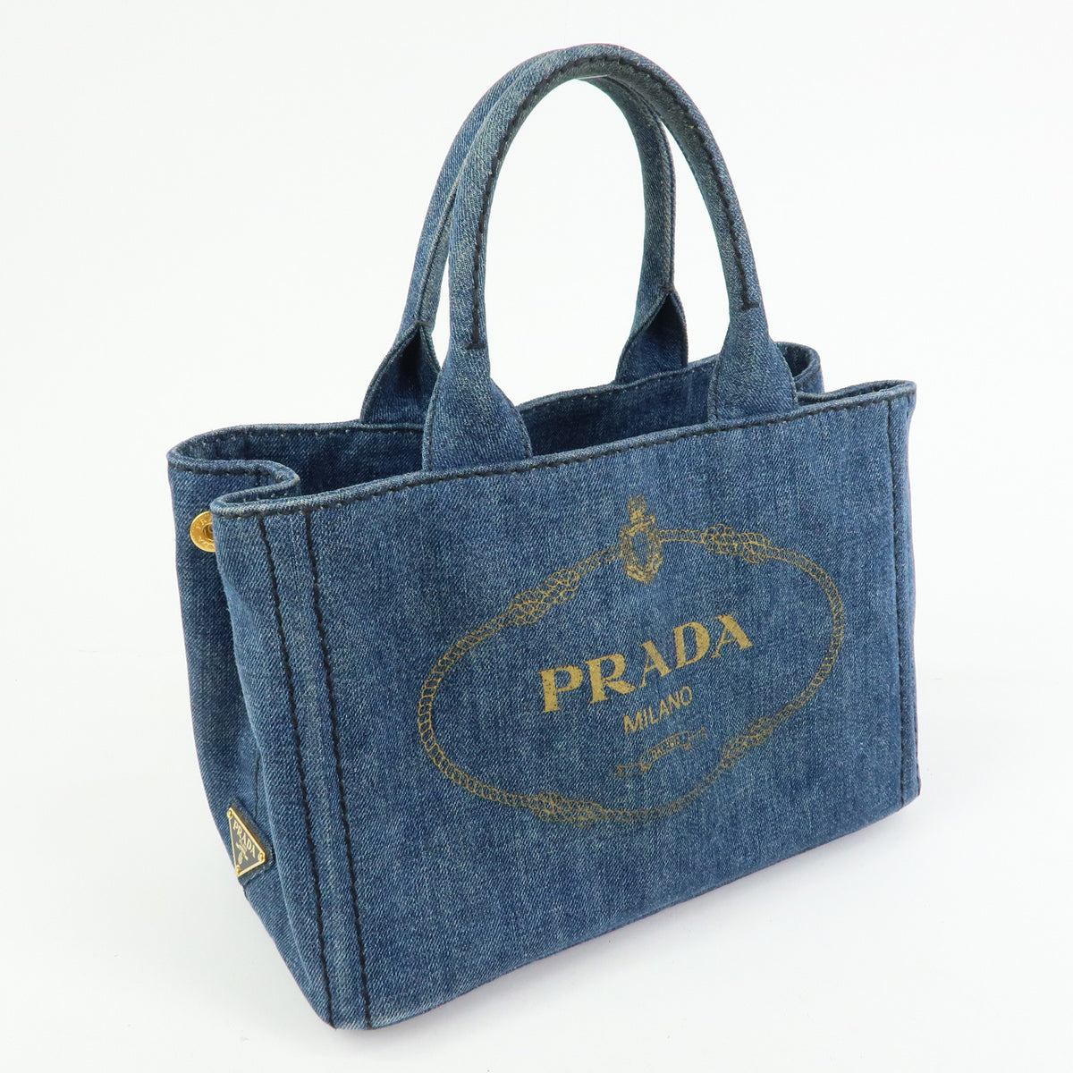 PRADA Triangle Logo Canapa Mini Denim 2Way Bag Hand Bag Blue 1BG439