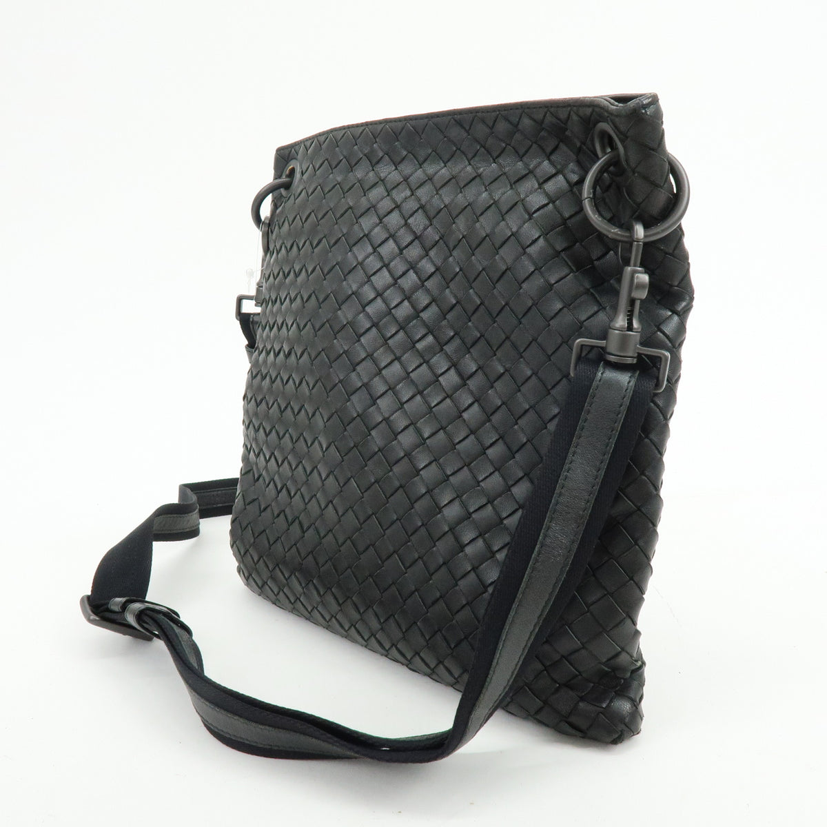 BOTTEGA VENETA Intrecciato Canvas Leather Shoulder Bag Black 172736