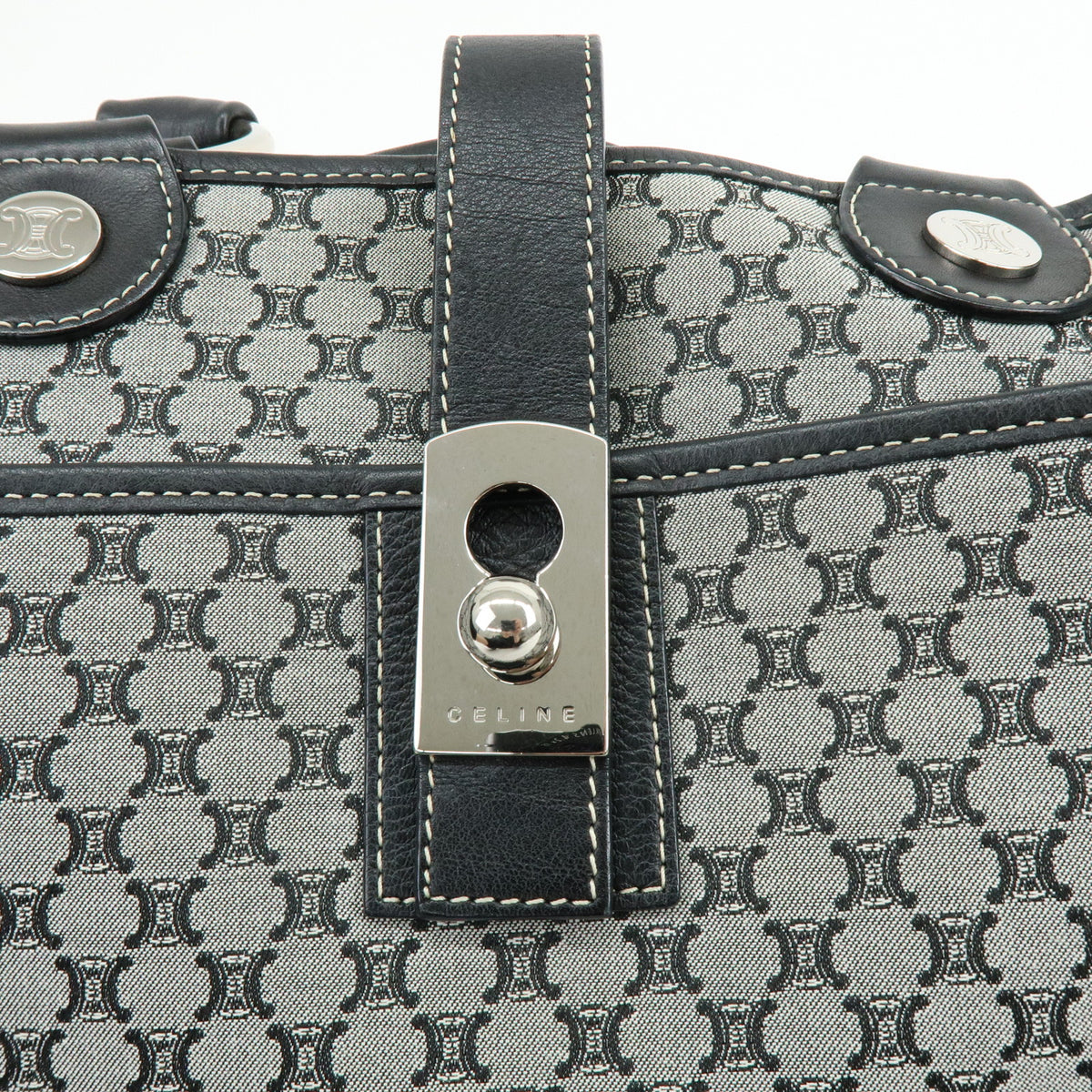 CELINE Macadam Canvas Leather Tote Bag Hand Bag Grey Black