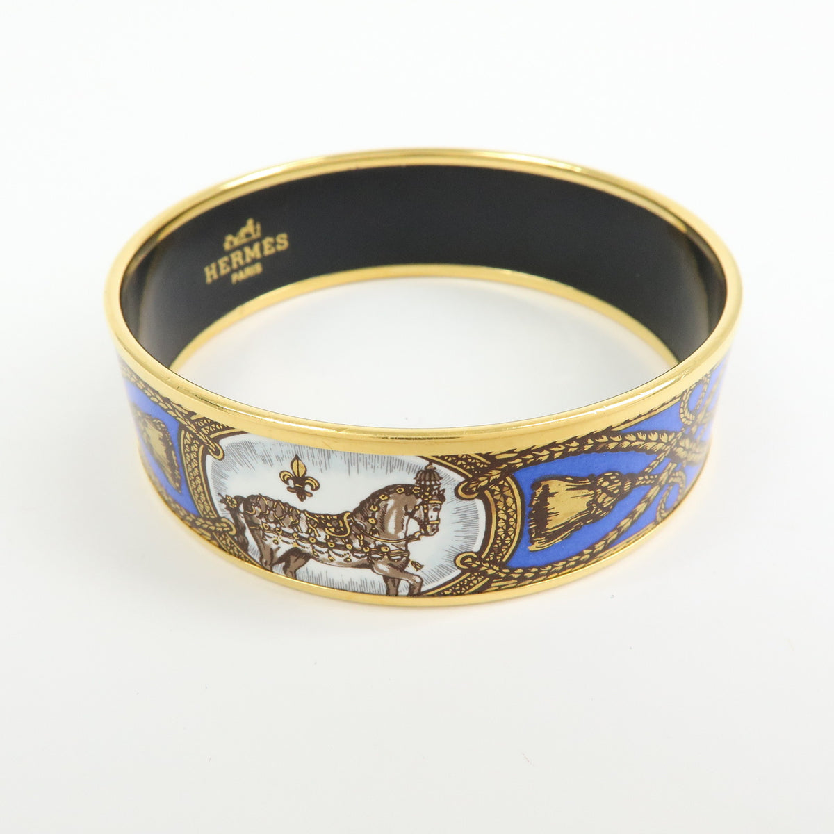 HERMES Email GM Gold Plated Bracelet Bangle Blue Gold