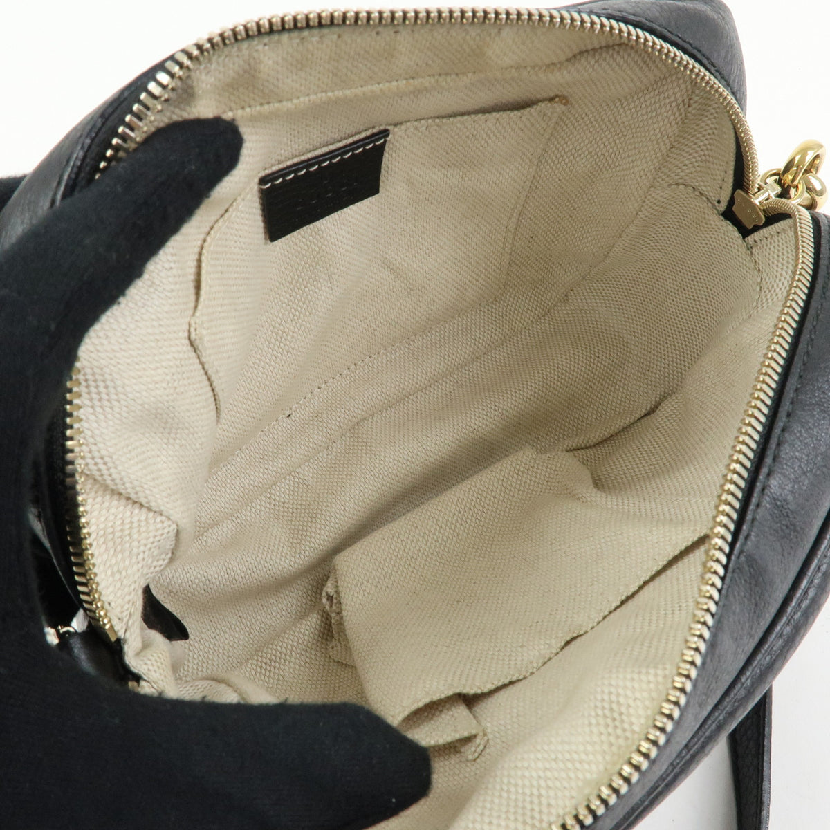 GUCCI Interlocking G SOHO Leather Shoulder Bag Fringe Black 308364