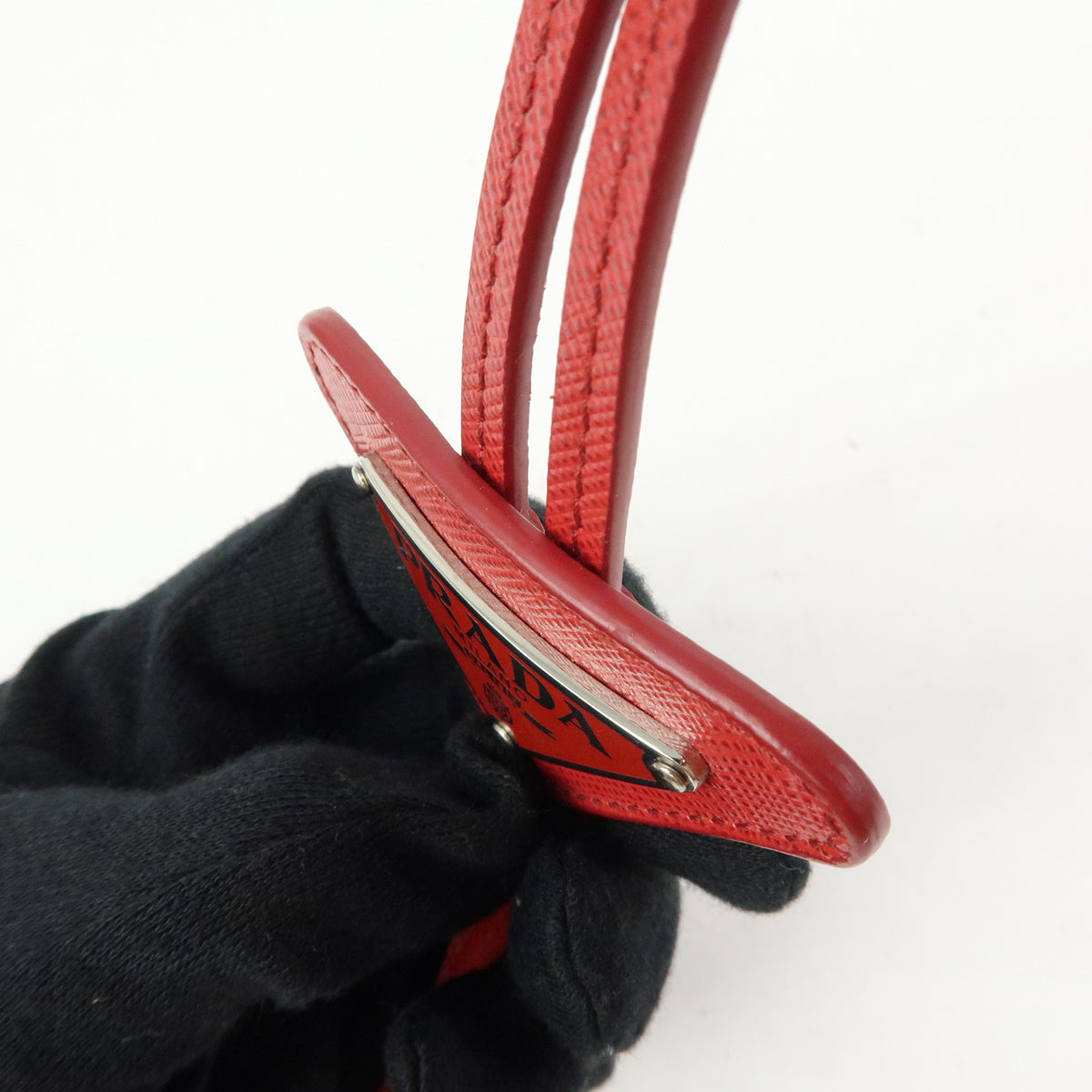 PRADA Triangle Logo Saffiano Leather Loop Tie Red