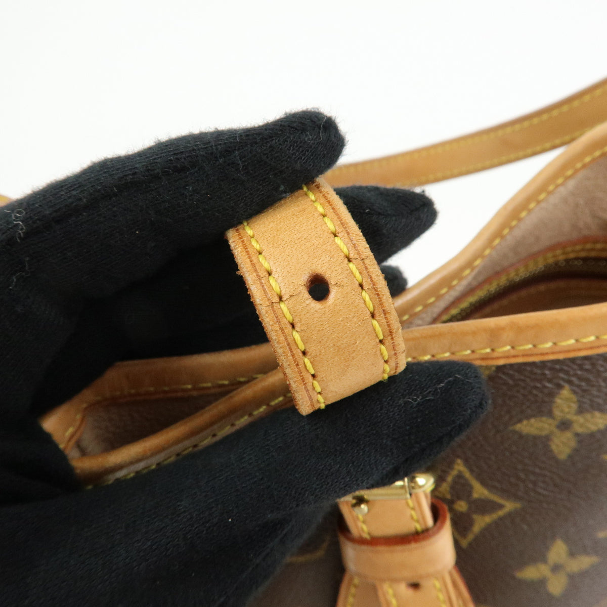 Louis Vuitton Monogram Canvas Leather Bucket PM Hand Bag Brown M42238