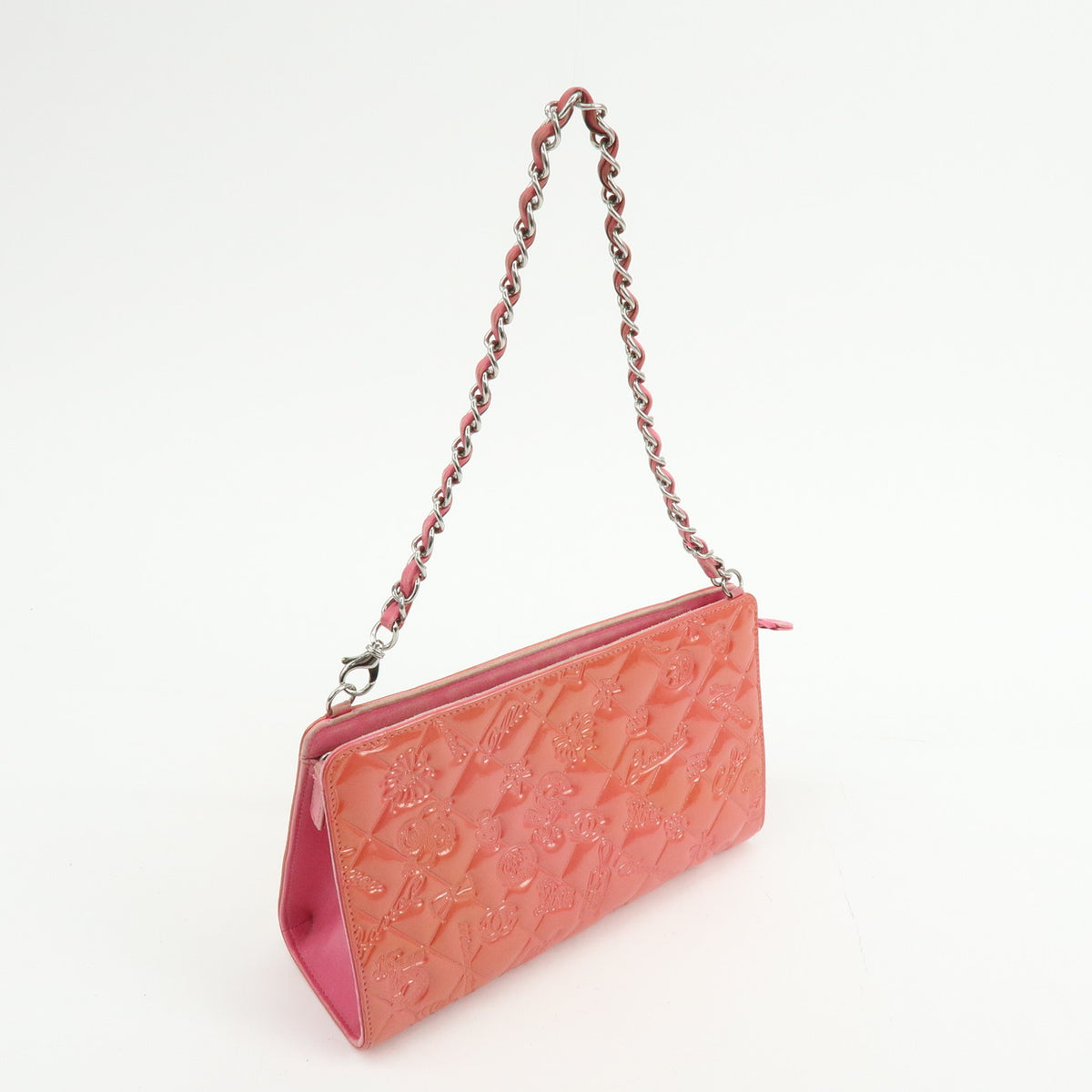 CHANEL Icon Line Patent Leather Chain Shoulder Bag Pink A37156