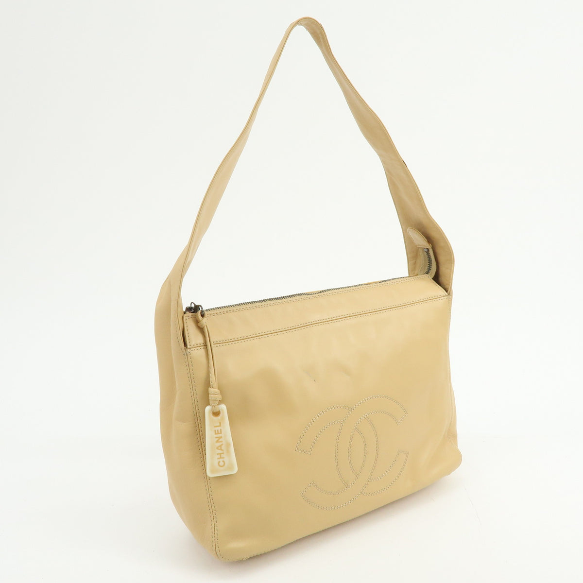 CHANEL COCO Mark Lamb Skin Shoulder Bag Hand Bag Beige
