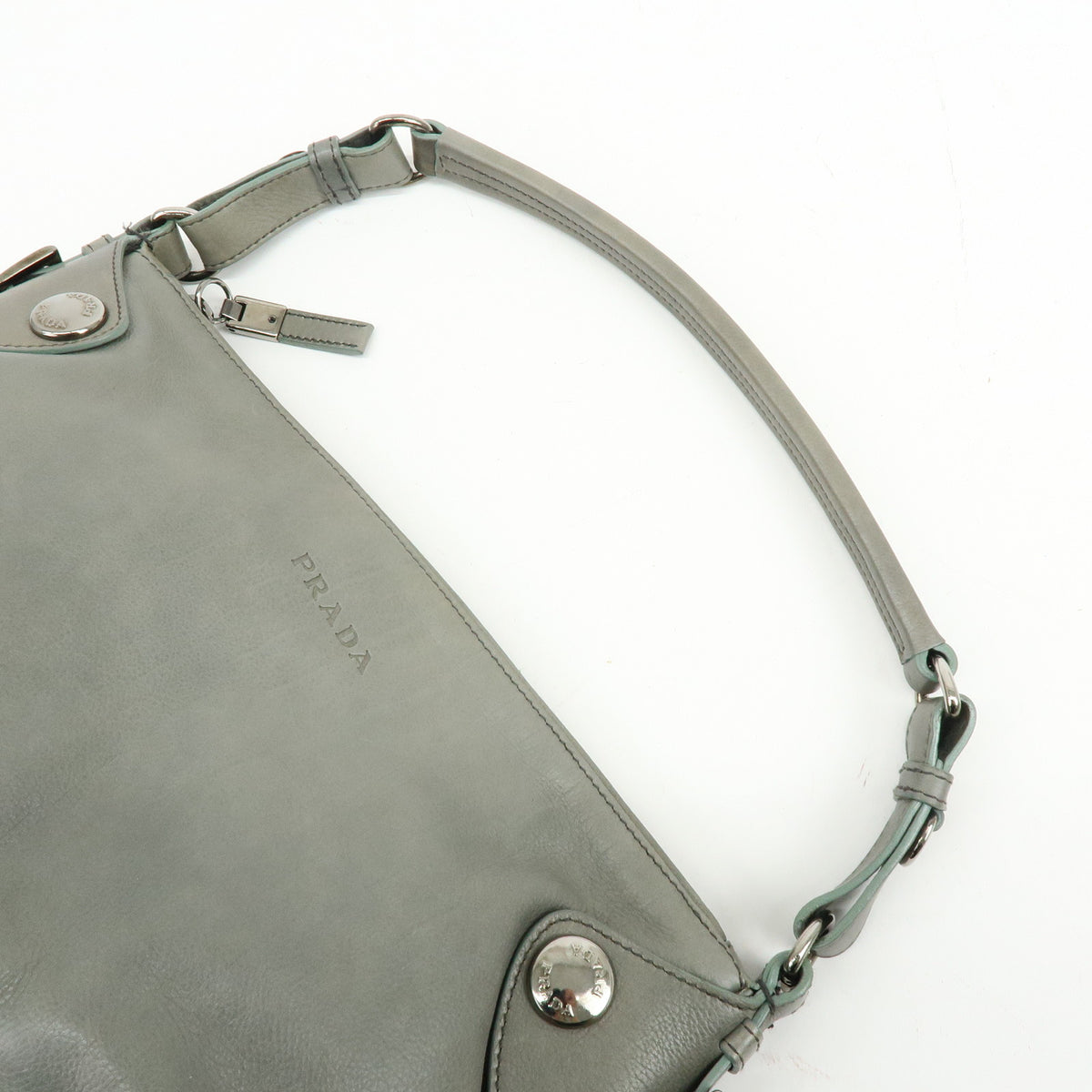 PRADA Buffalo Snap Leather Hand Bag Shoulder Bag Gray BR2666