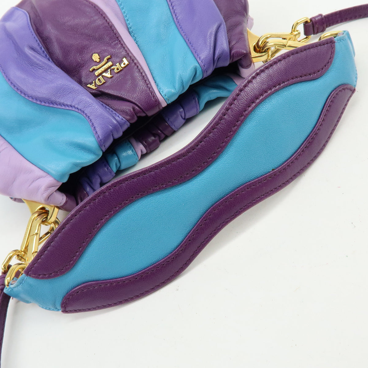 PRADA Logo Leather 2Way Shoulder Bag Hand Bag Purple Turquoise Blue