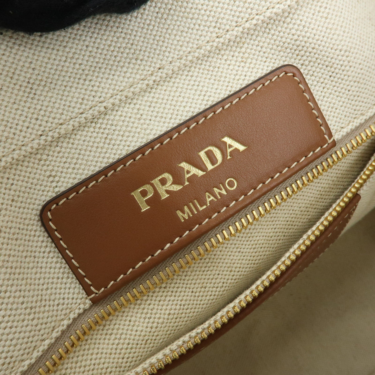 PRADA Logo Linen Leather Tote Bag Shoulder Bag Natural Brown 1BG356