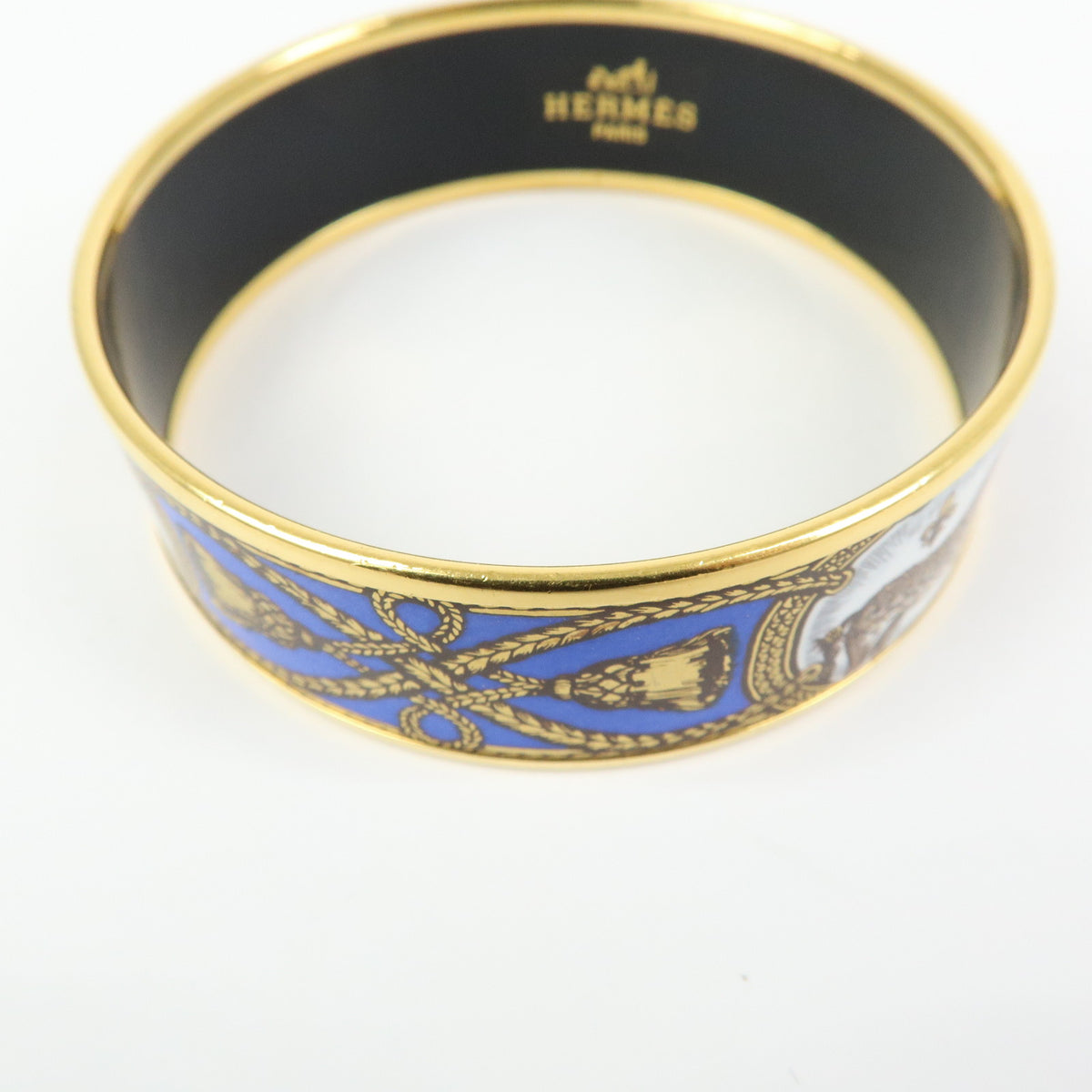 HERMES Email GM Gold Plated Bracelet Bangle Blue Gold