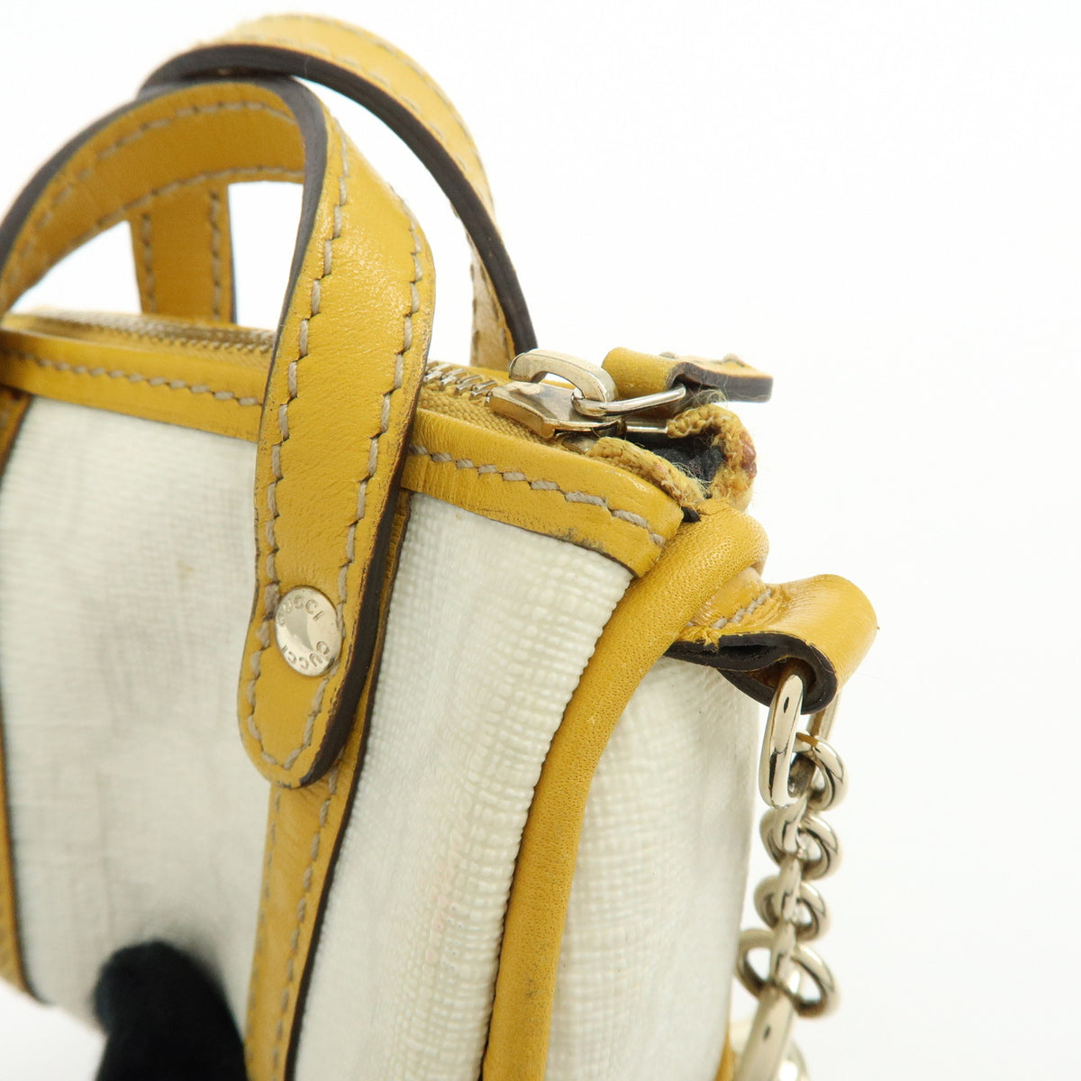 GUCCI GG Supreme Leather Mini Boston Bag Charm White Yellow 198338