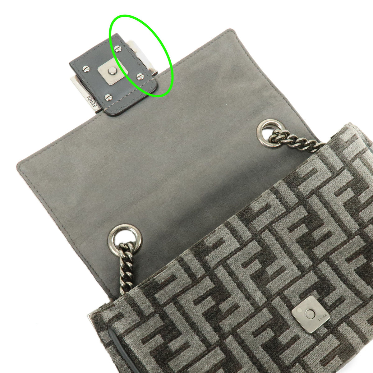 FENDI Zucca Baguette Chain Midi Viscose Shoulder Bag Gray 8BR793