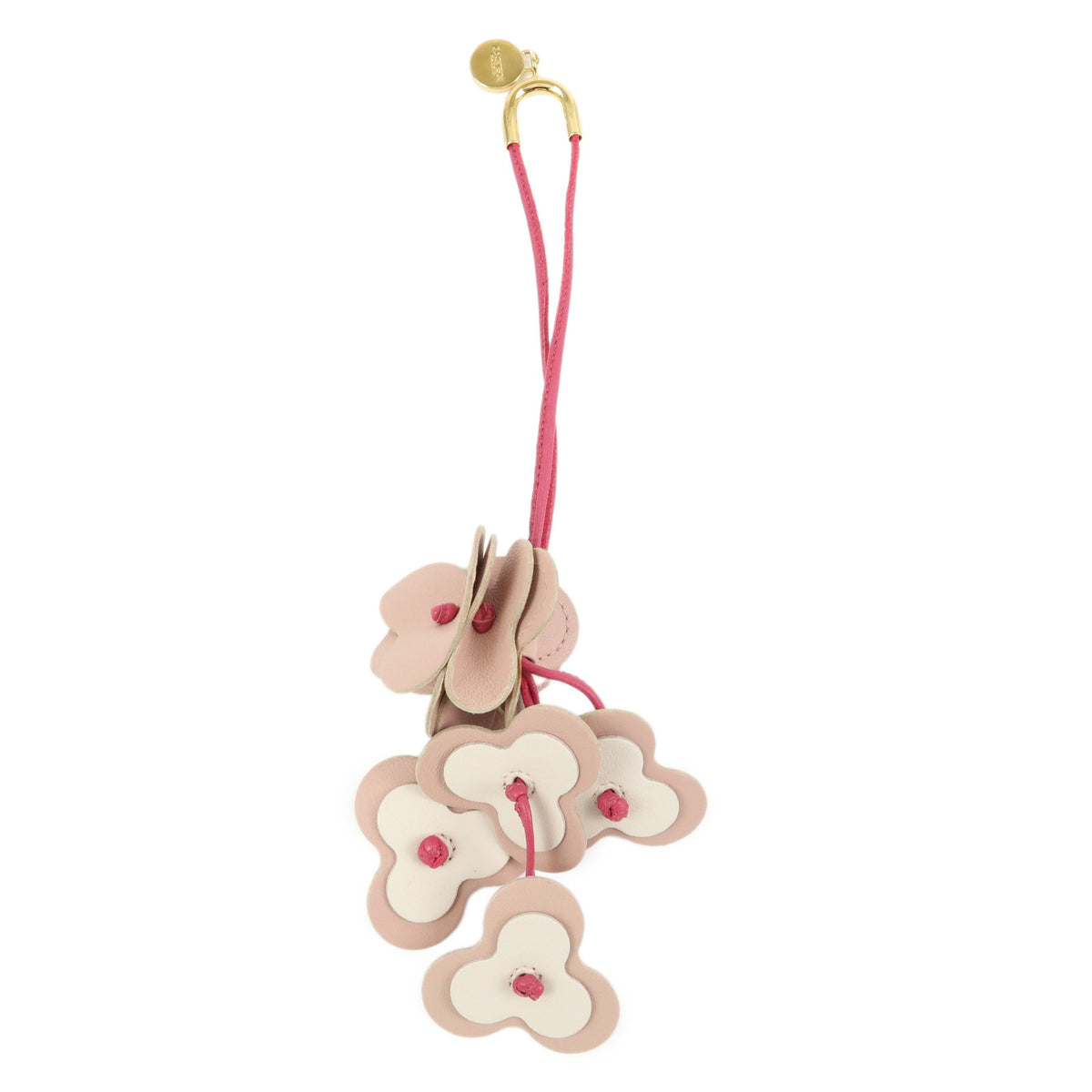 LOEWE Flower Knot Leather Bag Charm Key Chain Pink White