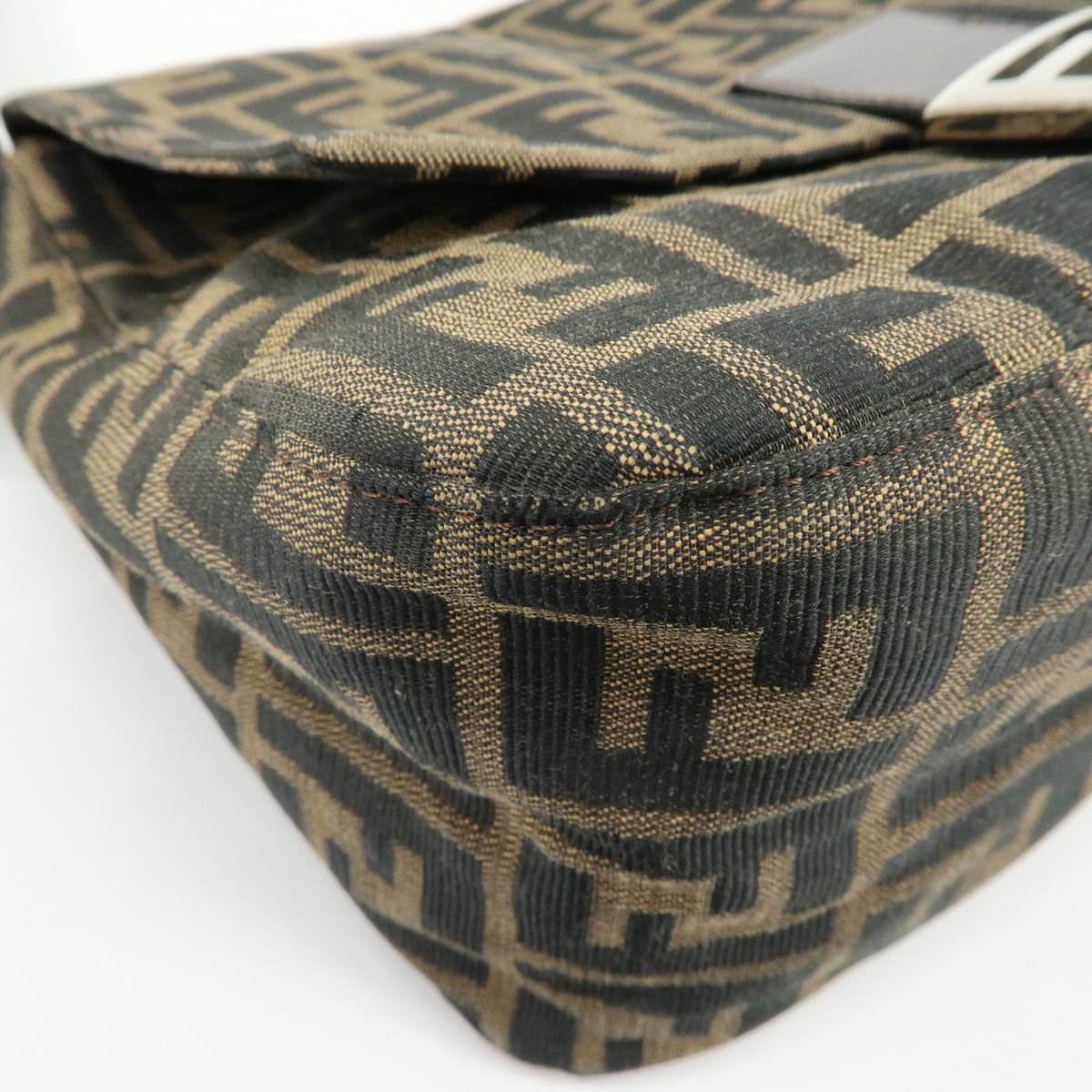 FENDI Mamma Baguette Zucca Jacquard Canvas Leather Shoulder Bag 26325