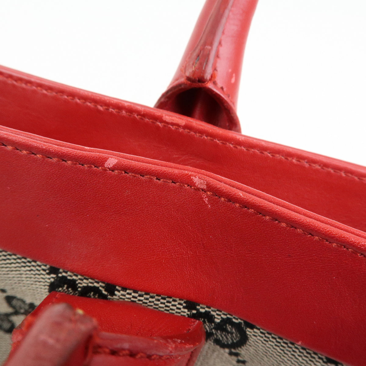 GUCCI GG Canvas Leather Tote Bag Hand Bag Beige Red 002・1119