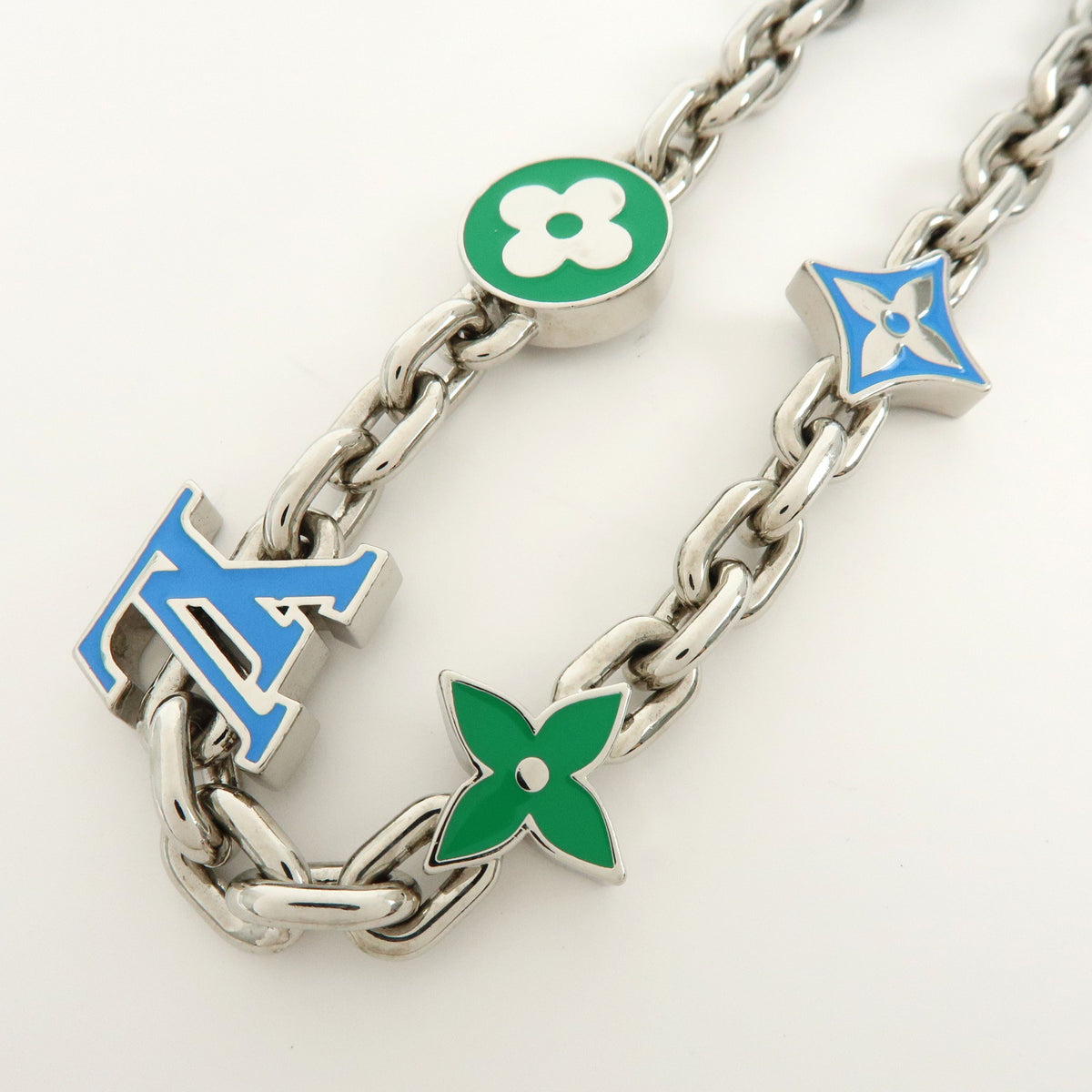 Louis Vuitton Monogram Flower Metal Chain Belt Blue Green M02554