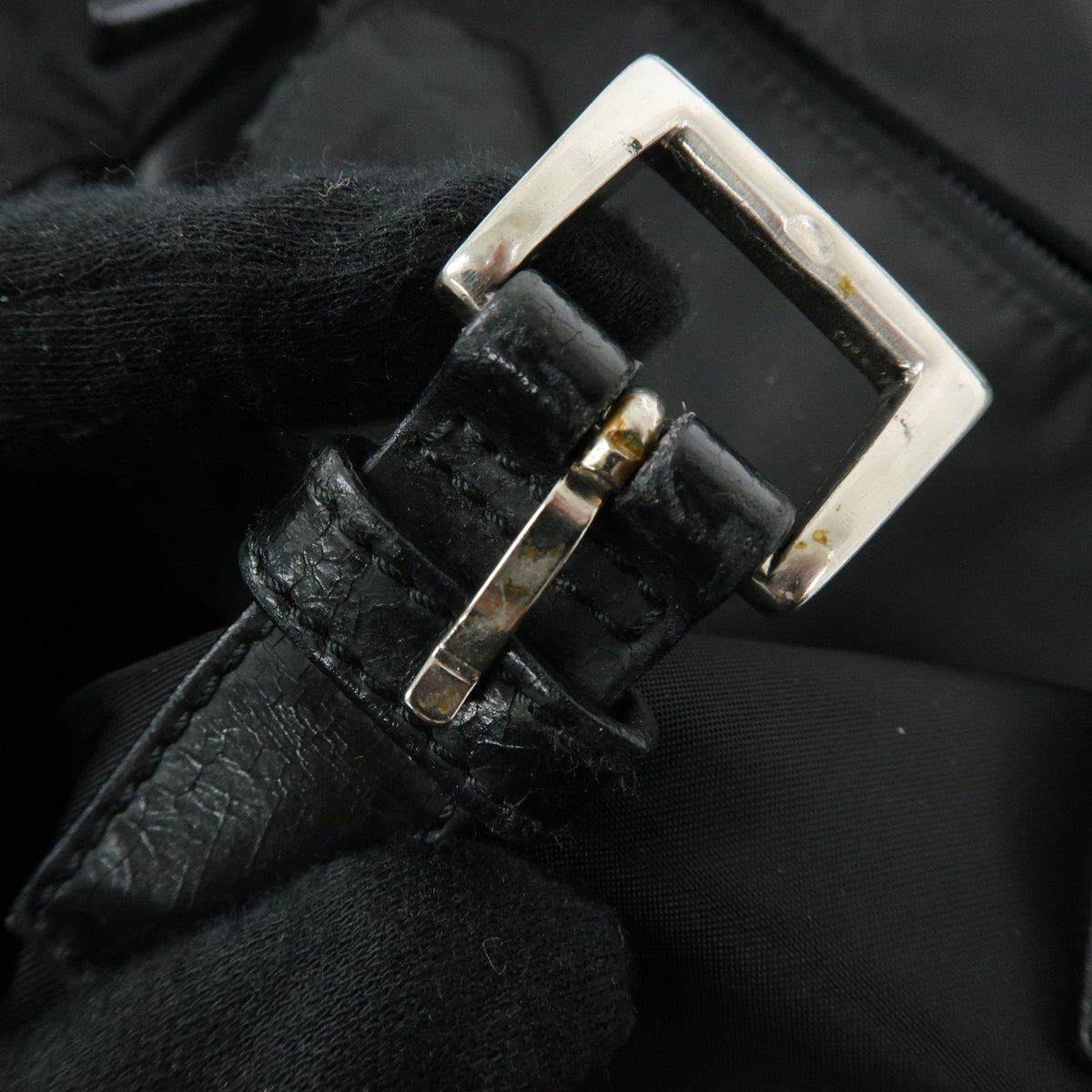 PRADA Triangle Logo Nylon Leather Shoulder Bag Crossbody Bag Black
