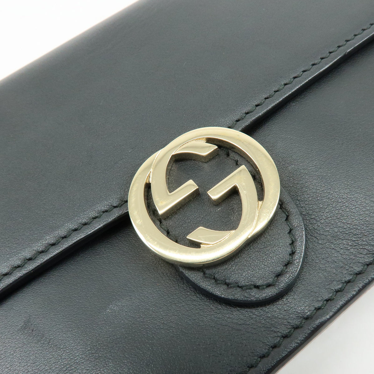 GUCCI Interlocking G Leather Shoulder Bag Crossbody Bag Black 369664