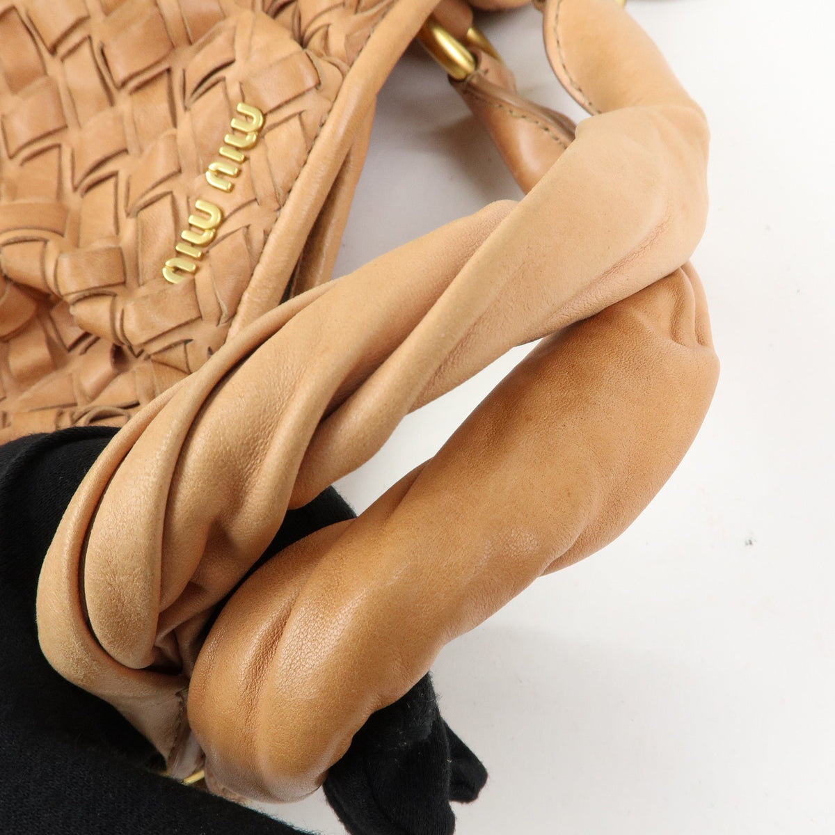 MIU MIU Leather Blaid Shoulder Bag Hand Bag Brown