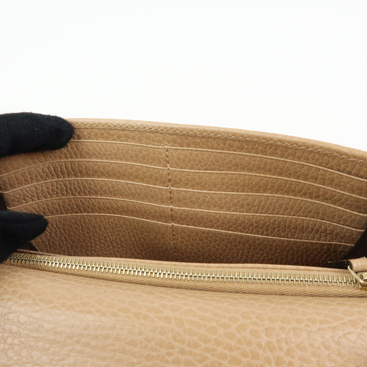 GUCCI Interlocking G Leather Chain Wallet Shoulder Bag Beige 510314