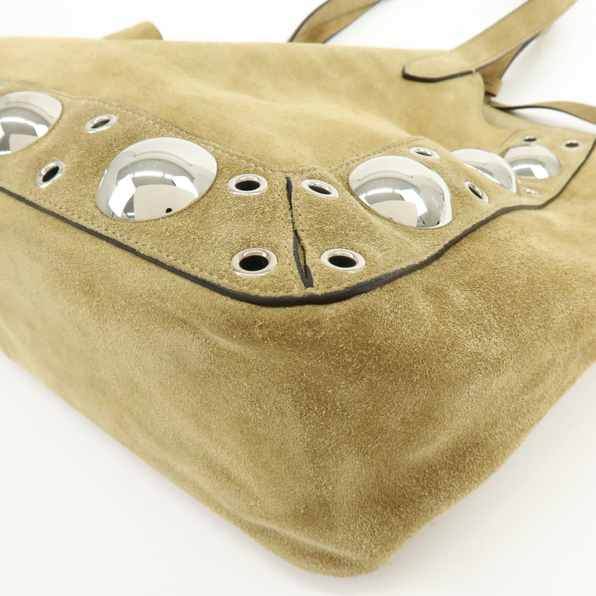VALENTINO Suede Nellcote Tote Bag Shoulder Bag Beige Silver