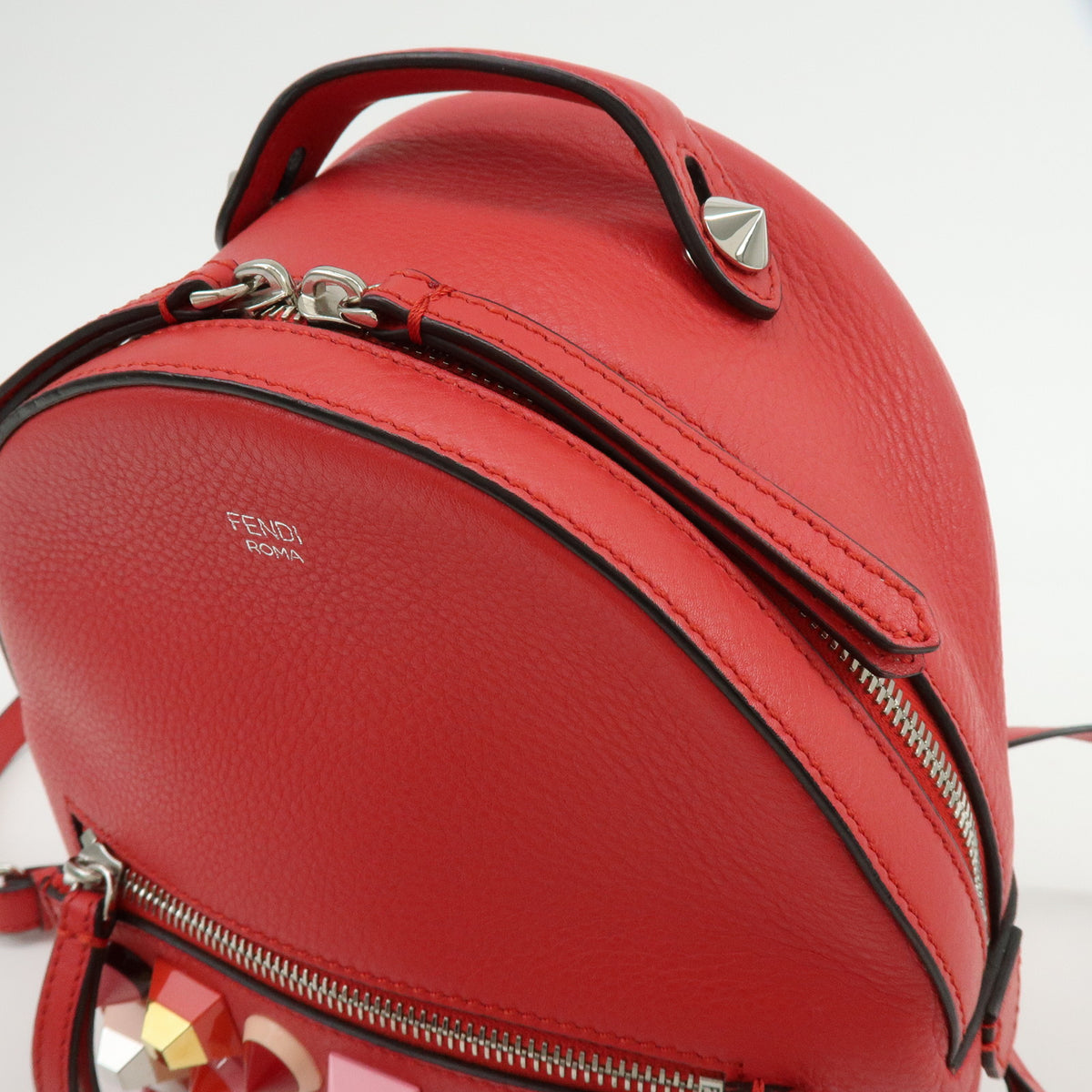 FENDI By the way Leather Mini Backpack Rucksack Studs Red 8BZ038