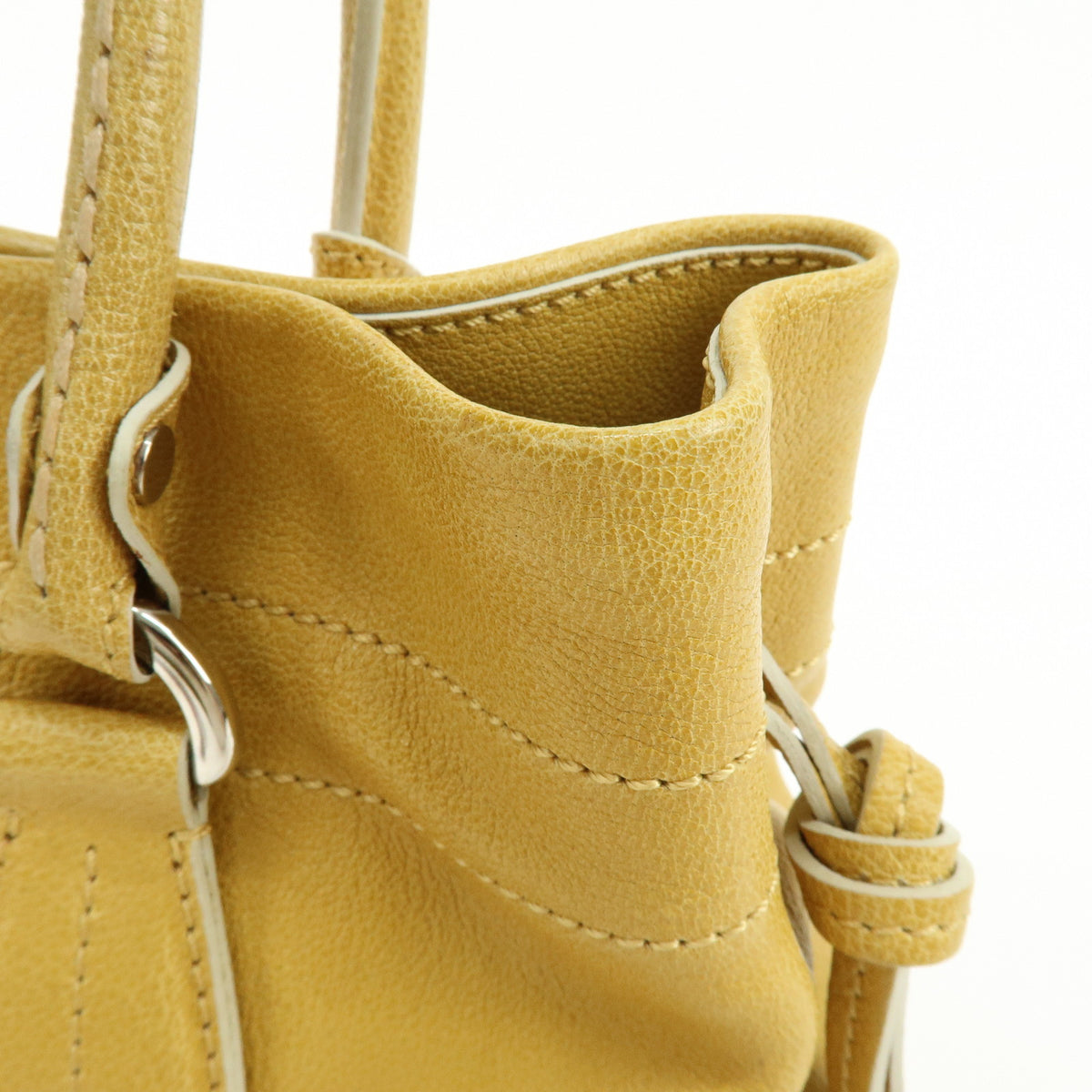 TOD'S  Leather Tote Bag Shoulder Bag Hand Bag Stitches Mustard