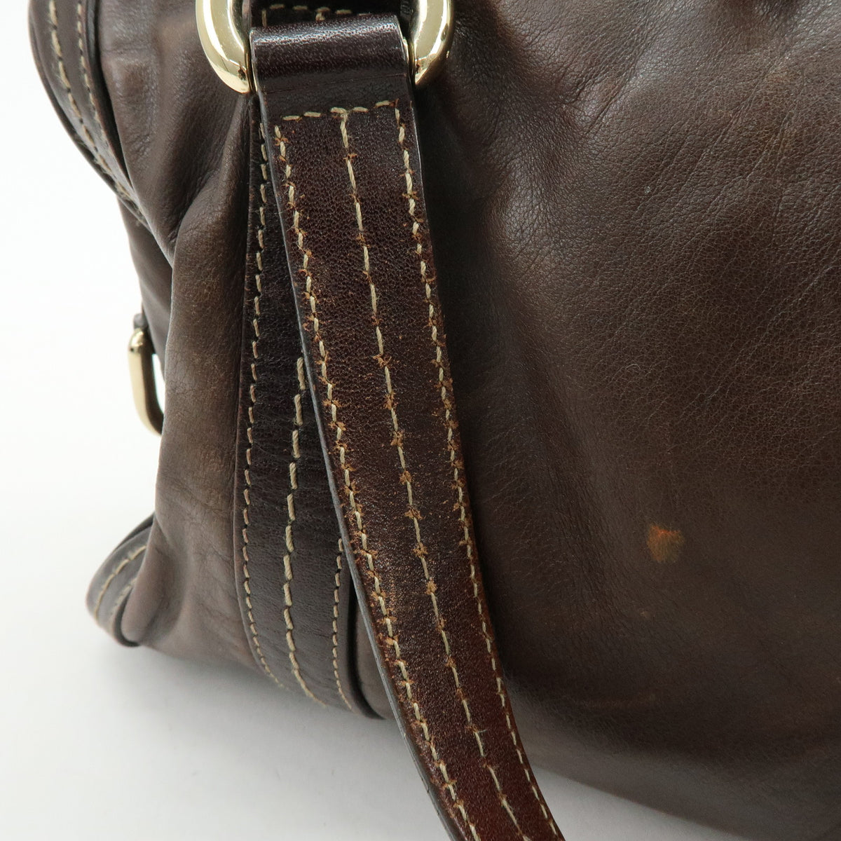 GUCCI Duchessa Leather Mini Boston Bag Hand Bag Dark Brown 181487
