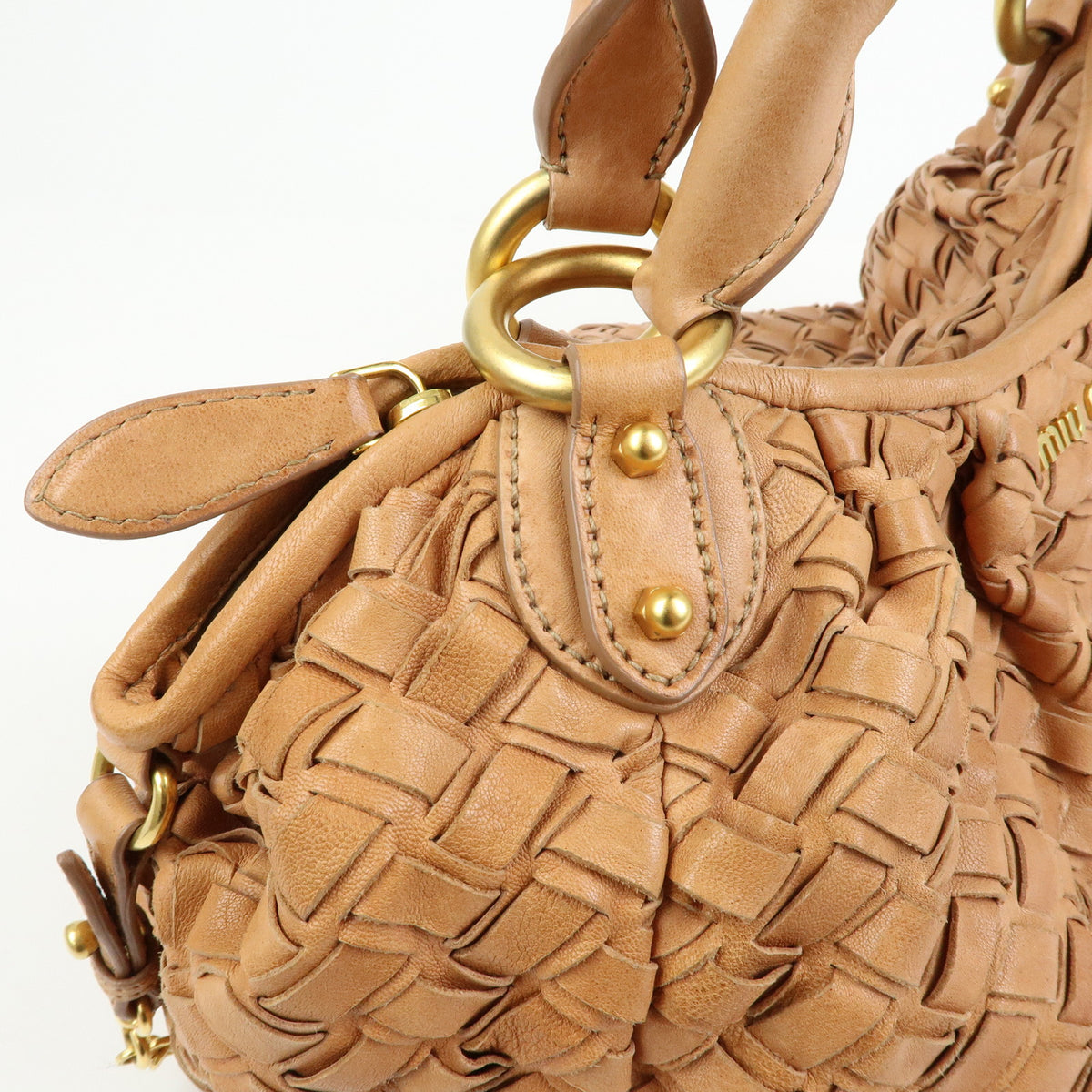MIU MIU Leather Blaid Shoulder Bag Hand Bag Brown