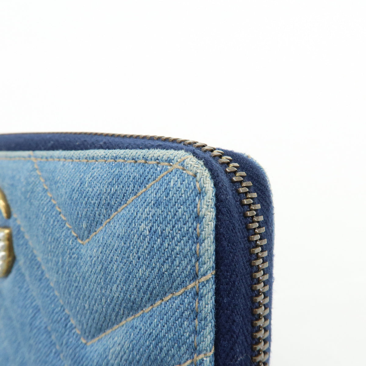 GUCCI GG Marmont Double G Denim Leather Round Zippy Wallet Blue 443123