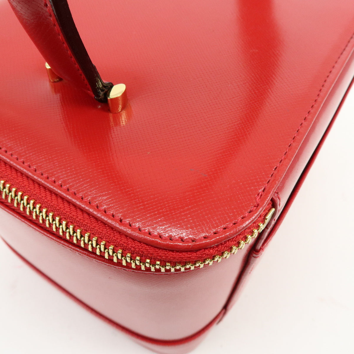 GIANNI VERSACE Leather Hand Bag Vanity Case Sunburst Charm Red