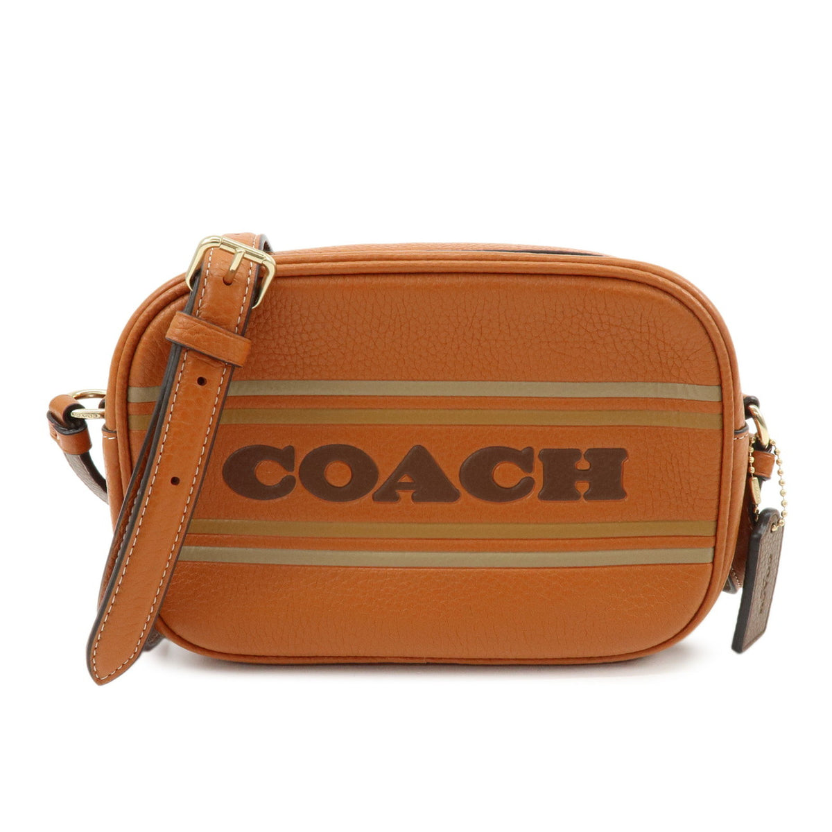 COACH Logo Leather Shoulder Bag Crossbody Bag Camel Brown