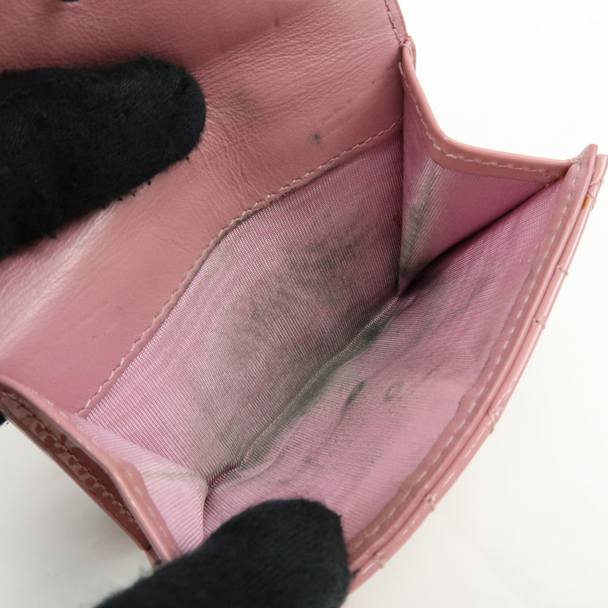 Christian Dior Lady Dior Cannage Patent Leather Bi-fold Compact Wallet
