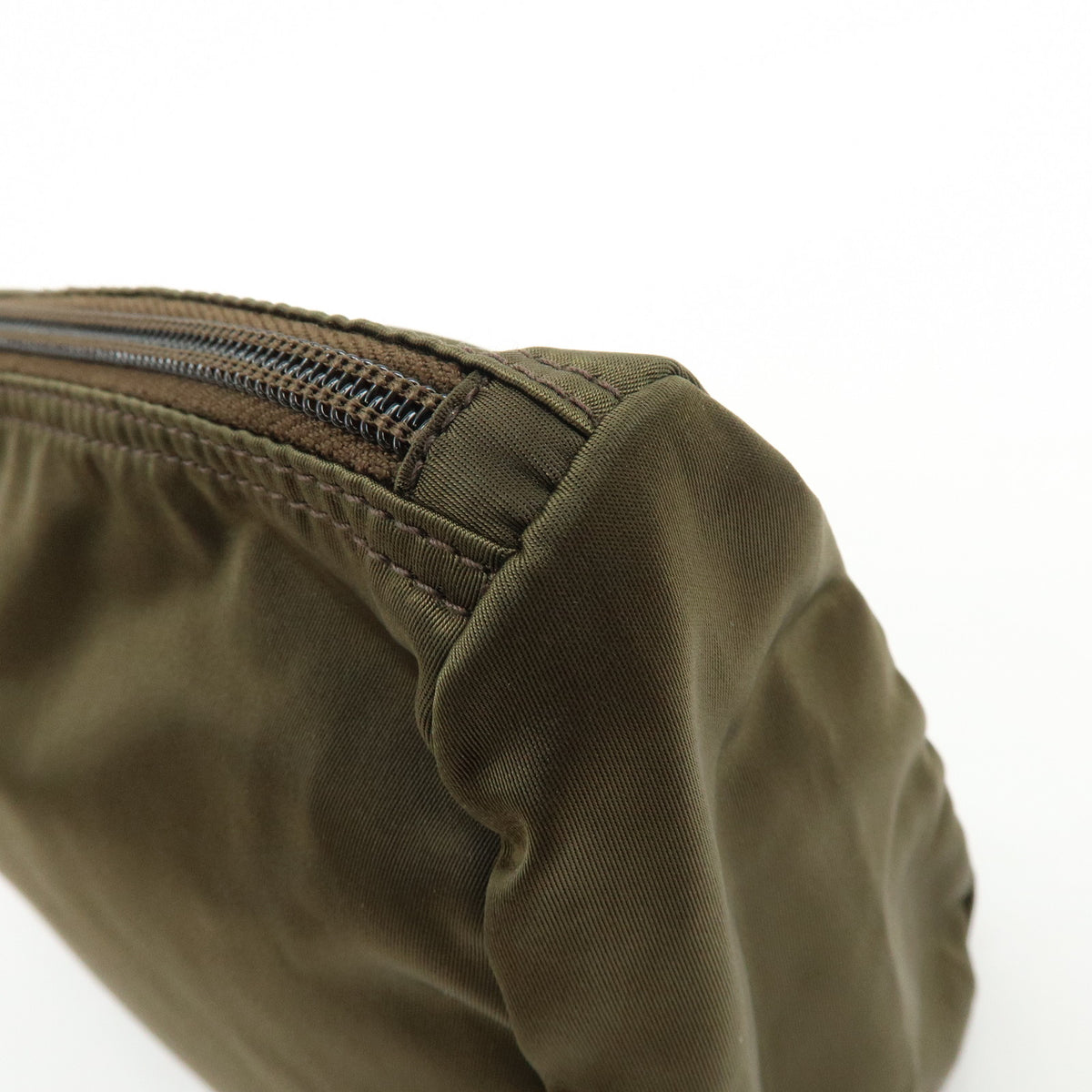 PRADA Triangle Logo Nylon Cosmetic Pouch Makeup Case Khaki Brown 1NA012
