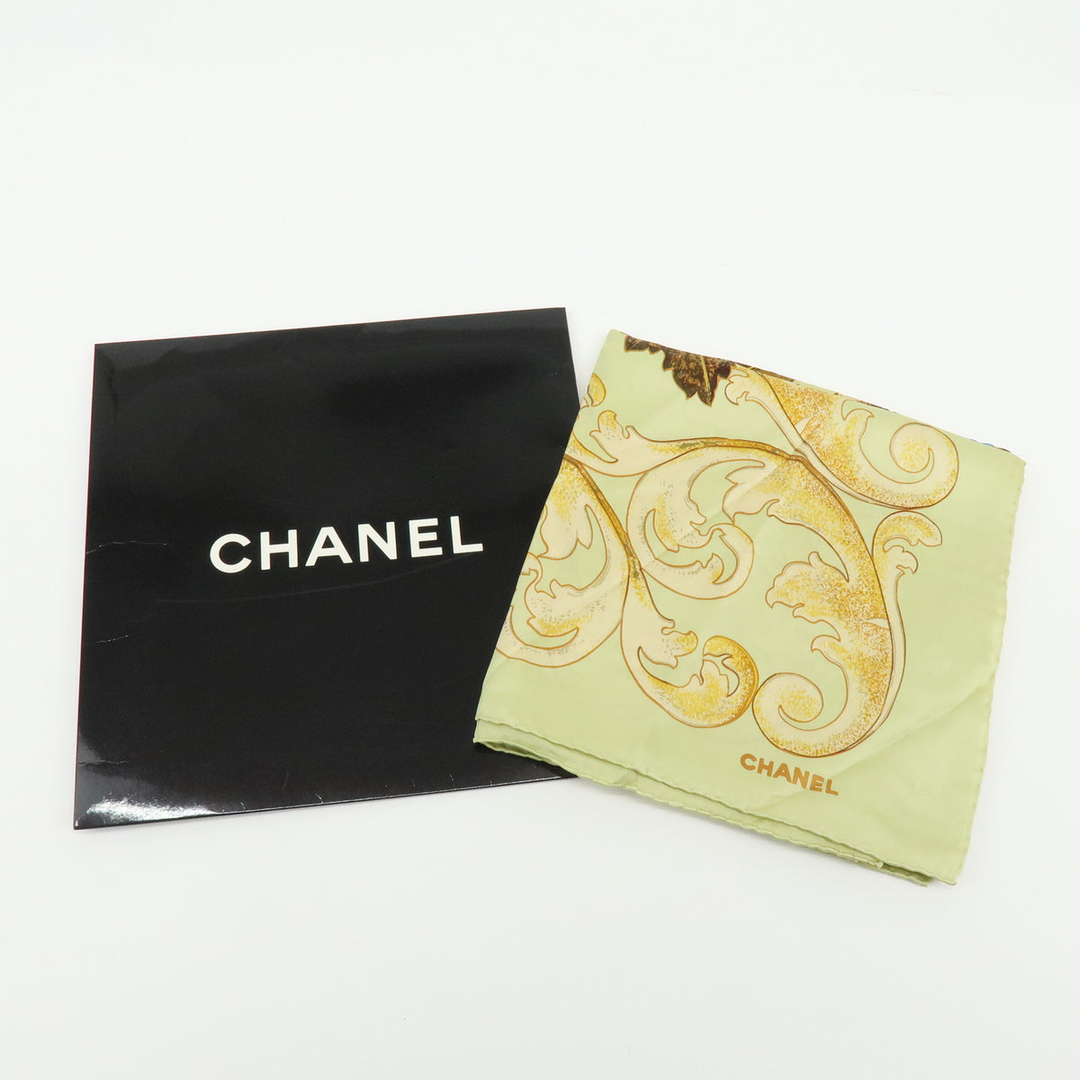 CHANEL Silk100% Sunflower Pattern Scarf Shawl Light Green