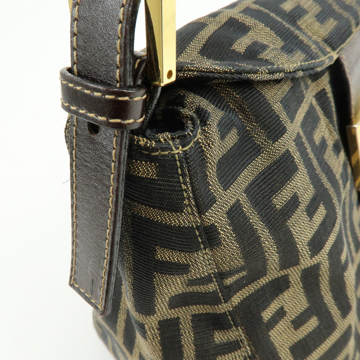 FENDI Zucca Jaquard Canvas Leather Shoulder Bag Hand Bag Brown